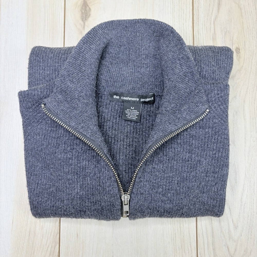 The Cashmere Project Wool Cashmere Sweater Full Zip Gray Men's Sz Medium Pockets